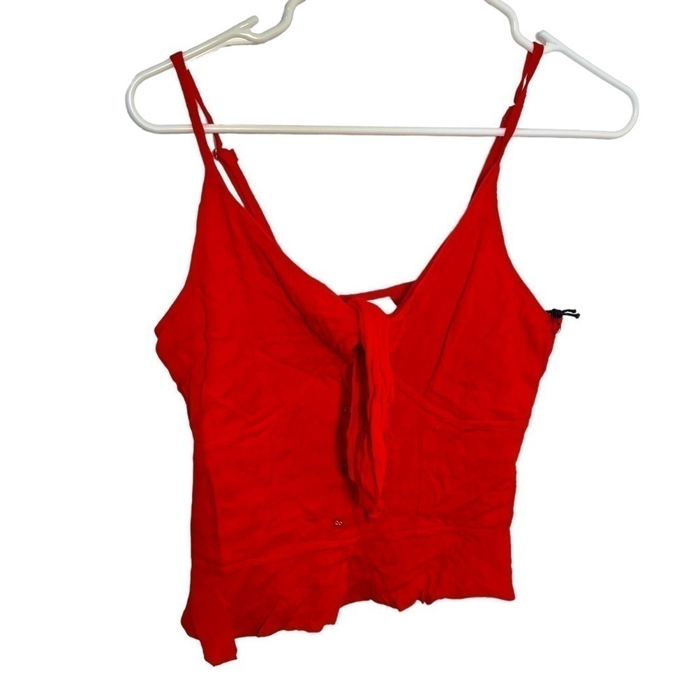 Japna Women's Size Medium Tank Top Red Faux Button Tie Front Smocked 31027S